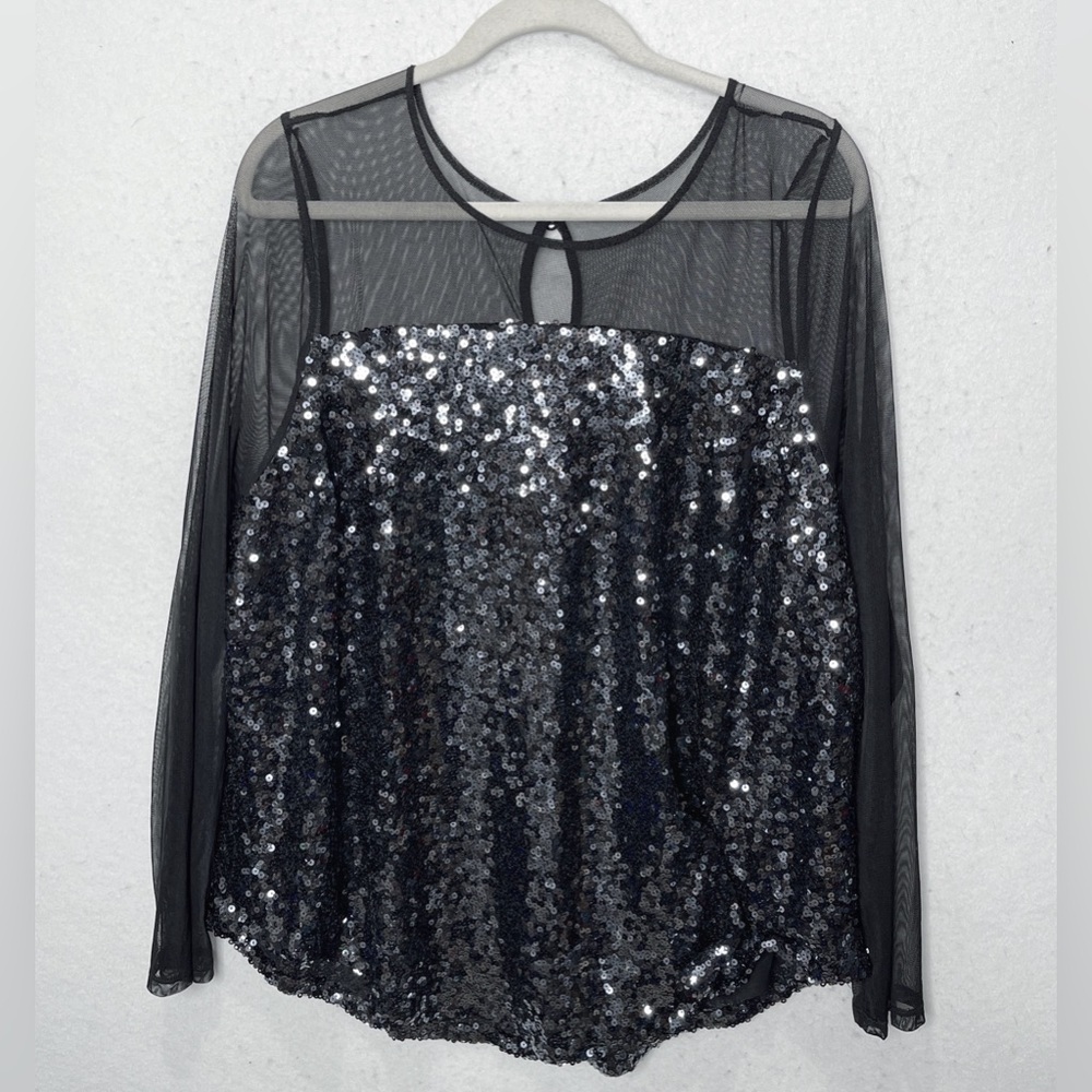 Torrid Black Long Sleeve Mesh And Sequin Top Size 1X Sophisticated Holiday Goth - Picture 6 of 12